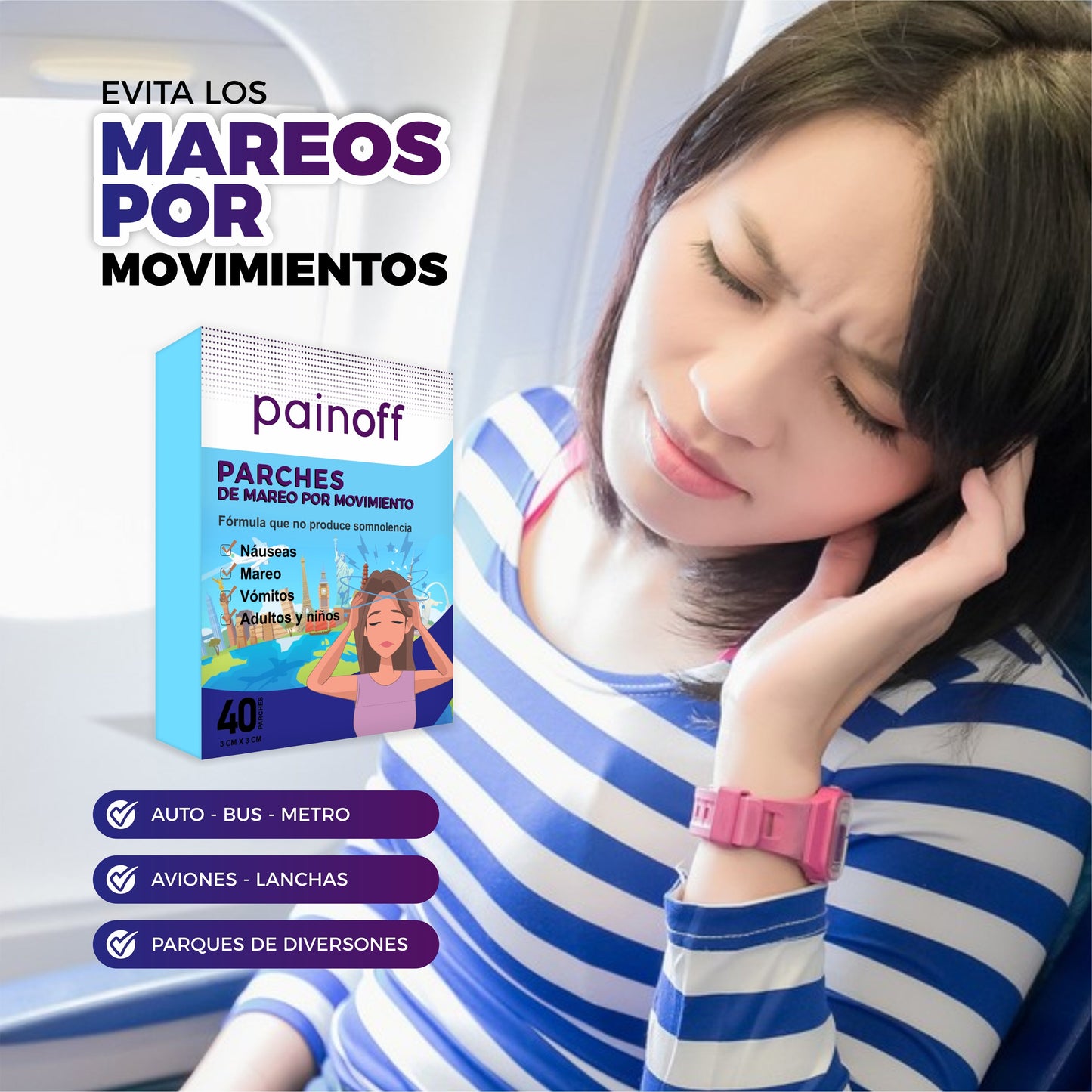 Parches Alivio Mareos Y Dolor De Cabeza - PainOff®